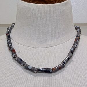 NWOT Beckwoman 18" Hand Blown Grey Glass Bead Necklace